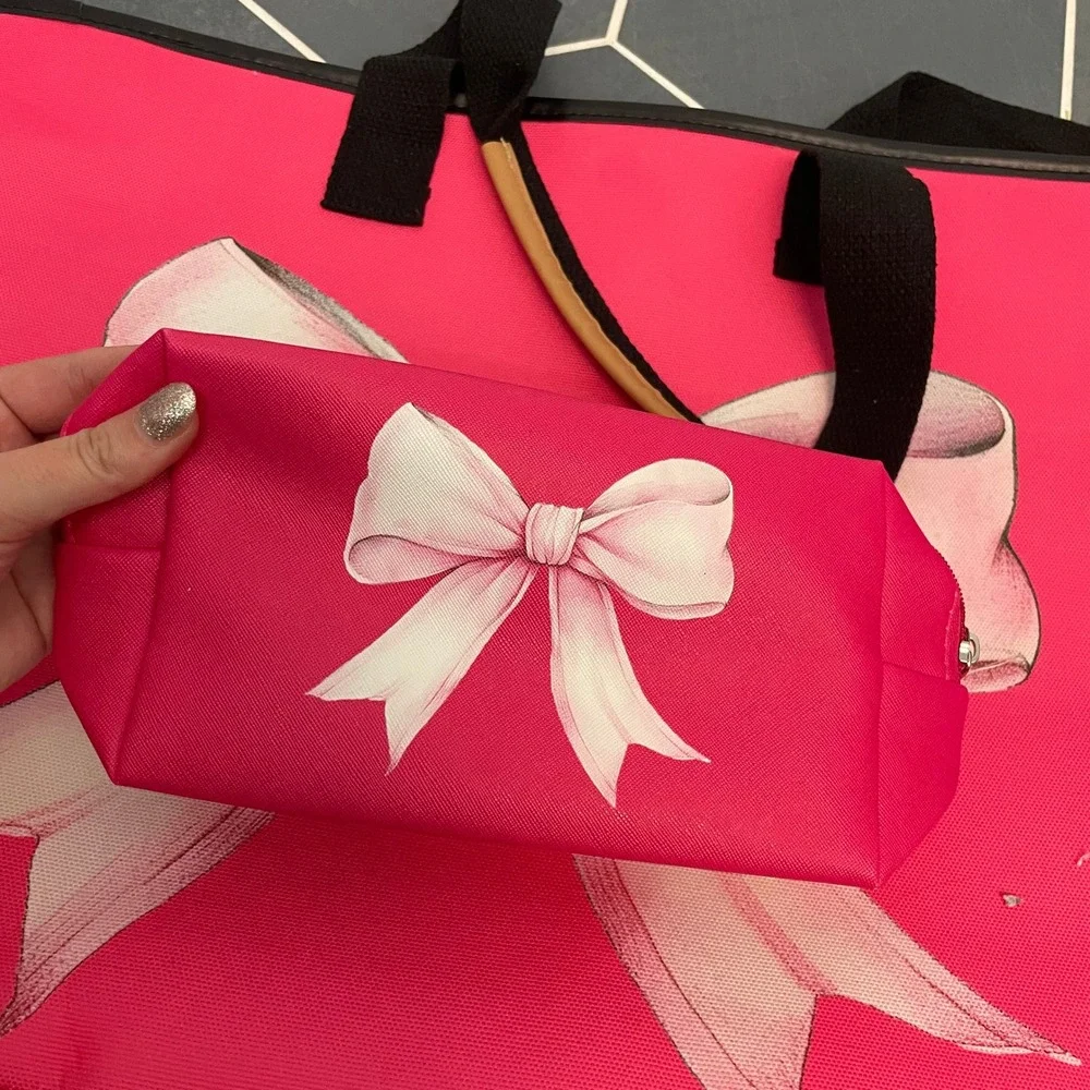 Pink Bow Bag Makeup Pouch Travel Toiletry Organizer Bundle - Size‎ OS